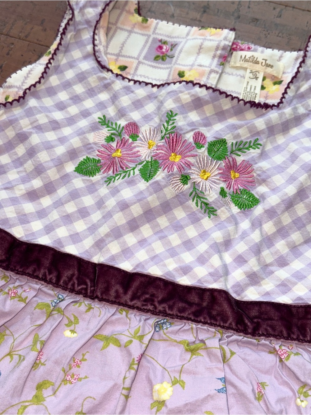 Matilda Jane Girls Patchwork Floral Embroidered Top Size 10 Boutique Boho Tunic